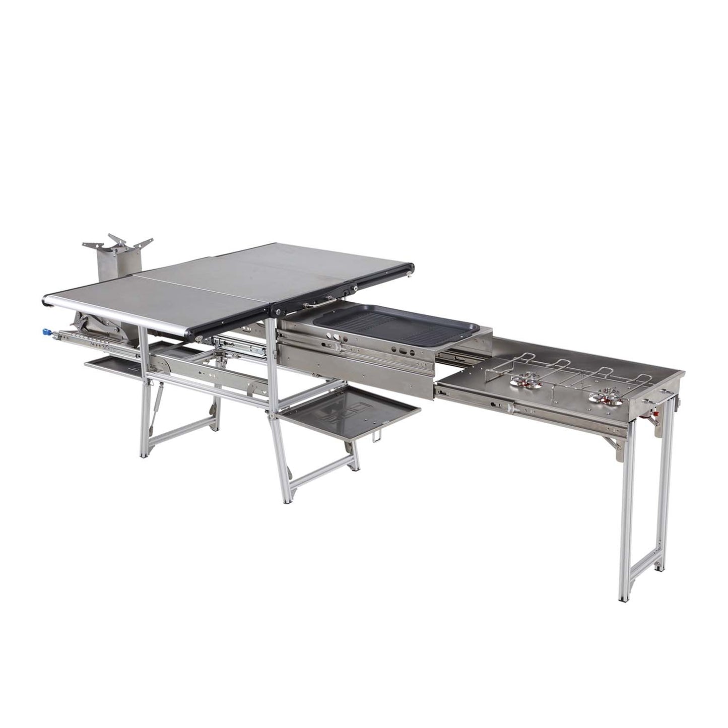 Komodo Camp Kitchen -  Dual Grill, Skillet, Folding Shelves, and Rocket Tower - Stainless Steel