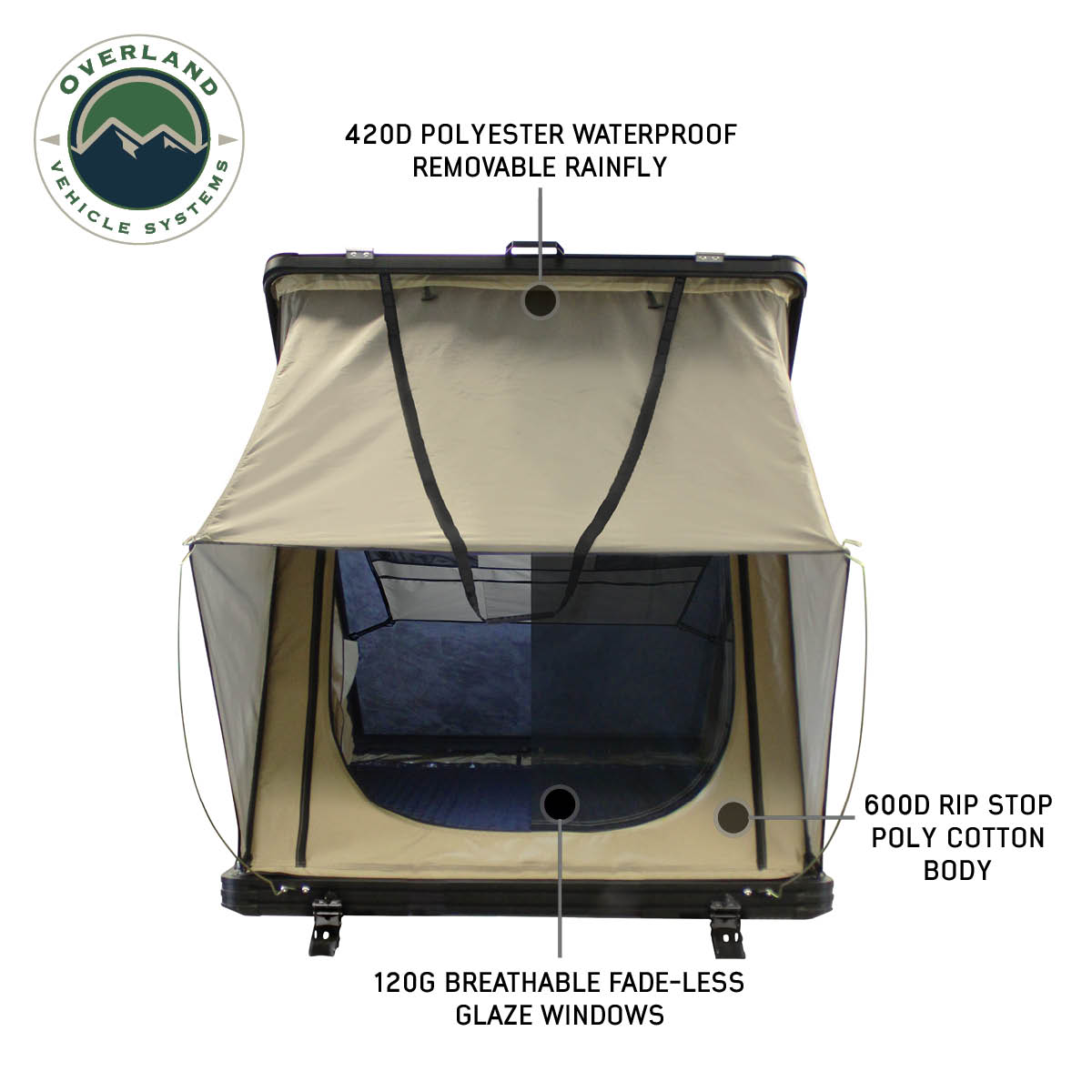 LD TMON - Clamshell Aluminum Roof Top Tent, 2 Person, Tan Body & Green Rainfly