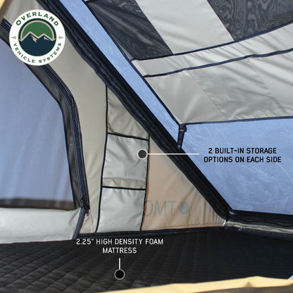 LD TMON - Clamshell Aluminum Roof Top Tent, 2 Person, Tan Body & Green Rainfly