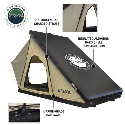 LD TMON - Clamshell Aluminum Roof Top Tent, 2 Person, Tan Body & Green Rainfly