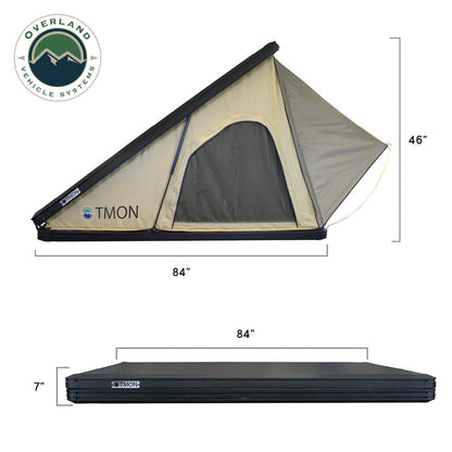 LD TMON - Clamshell Aluminum Roof Top Tent, 2 Person, Tan Body & Green Rainfly