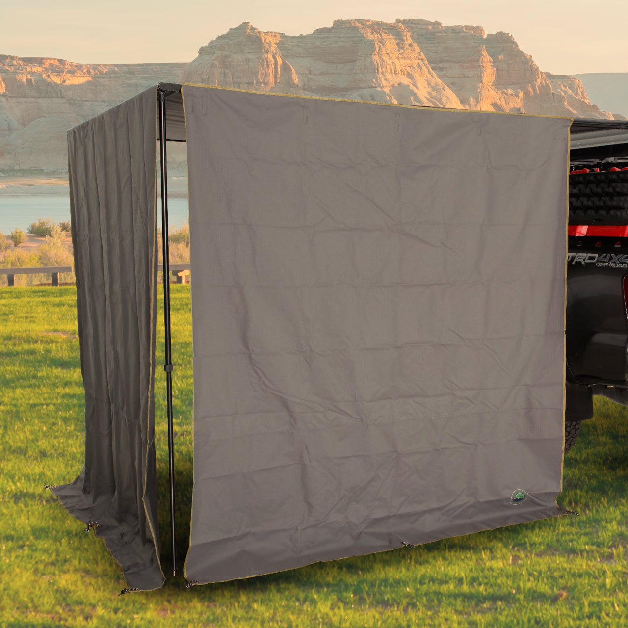 HD Nomadic 2.0 - Awning Wall with Storage Bag, 6.5’ x 8.0’, Grey Body & Green Trim