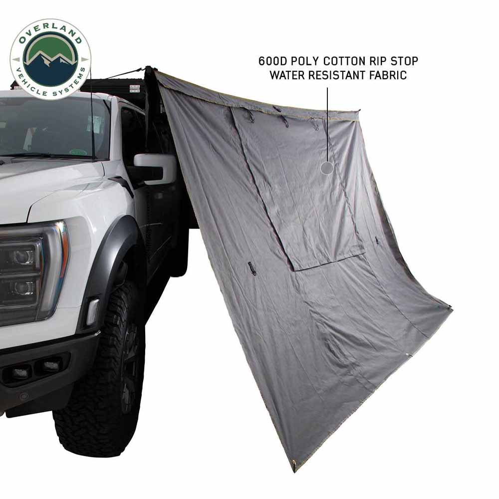 HD Nomadic 270 - Awning Wall 1 W/Door & Window, Driver Side, Grey Body, Green Trim W/Storage Bag