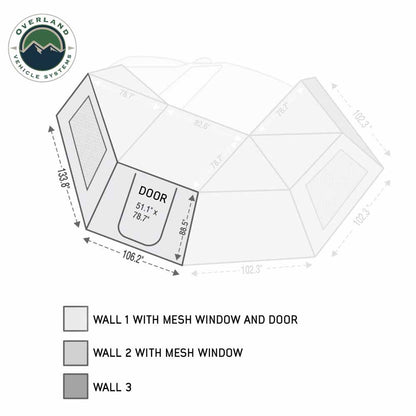 HD Nomadic 270 - Awning Wall 1 W/Door & Window, Driver Side, Grey Body, Green Trim W/Storage Bag