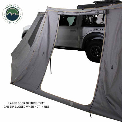 HD Nomadic 270 - Awning Wall 1 W/Door & Window, Driver Side, Grey Body, Green Trim W/Storage Bag