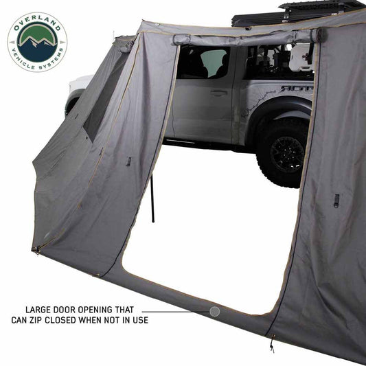 HD Nomadic 270 - Awning Wall 1 W/Door & Window, Driver Side, Grey Body, Green Trim W/Storage Bag