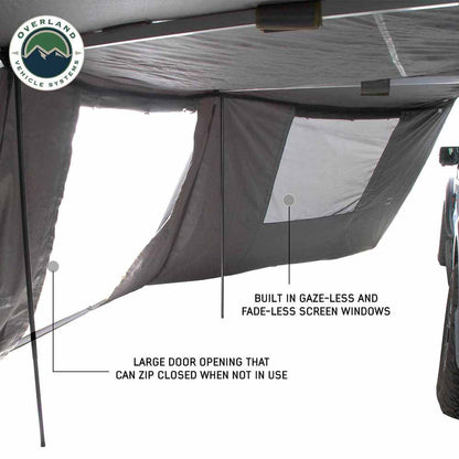 HD Nomadic 270 - Awning Wall 1 W/Door & Window, Driver Side, Grey Body, Green Trim W/Storage Bag