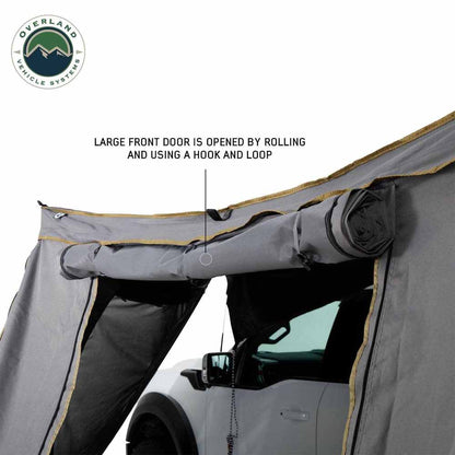 HD Nomadic 270 - Awning Wall 1 W/Door & Window, Driver Side, Grey Body, Green Trim W/Storage Bag