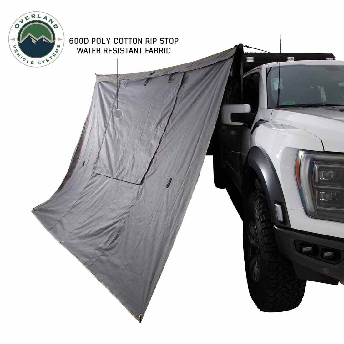 HD Nomadic 270 - Awning Wall 1 W/Door & Window, Passenger Side, Grey Body, Green Trim with Storage Bag