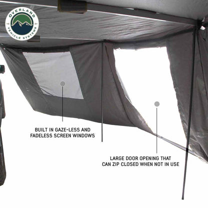 HD Nomadic 270 - Awning Wall 1 W/Door & Window, Passenger Side, Grey Body, Green Trim with Storage Bag