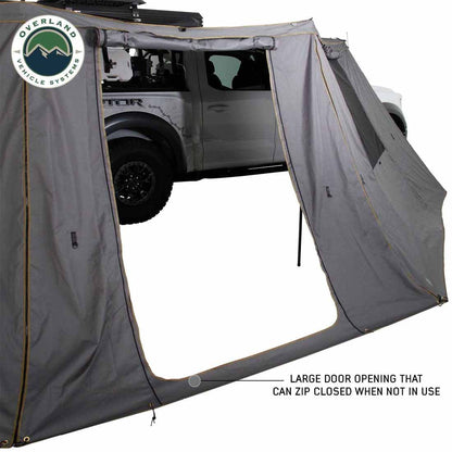 HD Nomadic 270 - Awning Wall 1 W/Door & Window, Passenger Side, Grey Body, Green Trim with Storage Bag