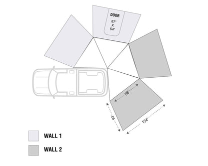 HD Nomadic 270 LT Awning Wall 2 - Passenger Side, Grey with Green Trim, Includes Storage Bag