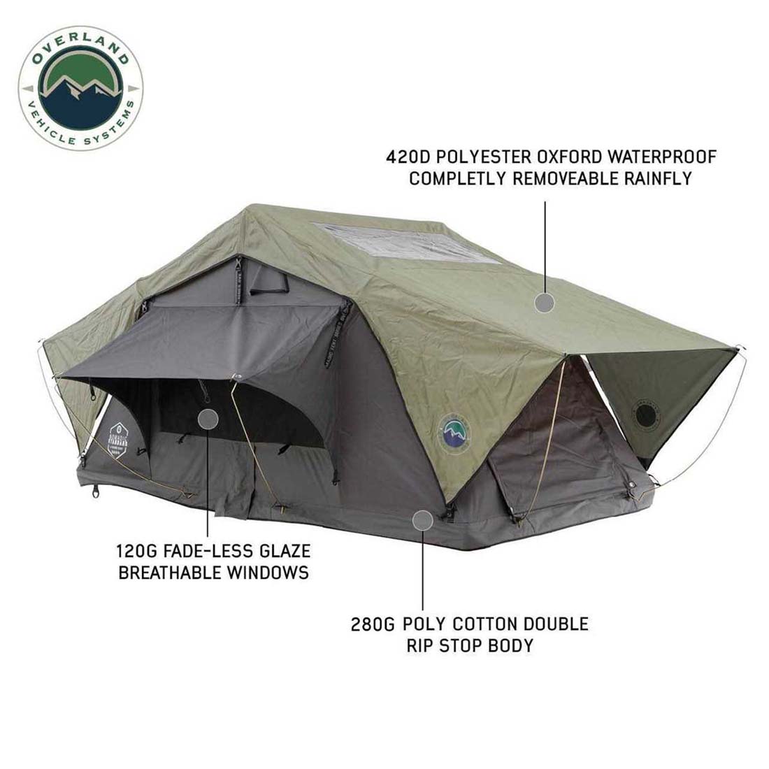 HD Nomadic N2S - Soft Sided Roof Top Tent, 2 Person, Grey Body & Green Rainfly