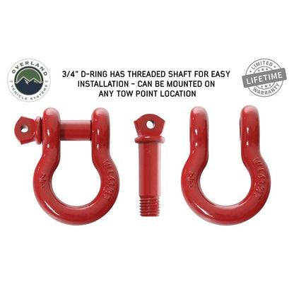 Recovery Shackle 3/4" 4.75 Ton Red - Sold In Pairs