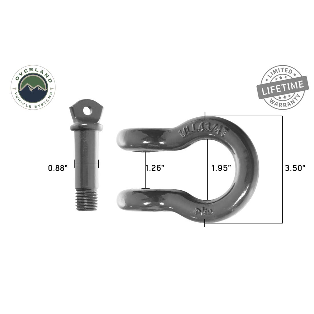 Recovery Shackle 3/4" 4.75 Ton Grey - Sold In Pairs