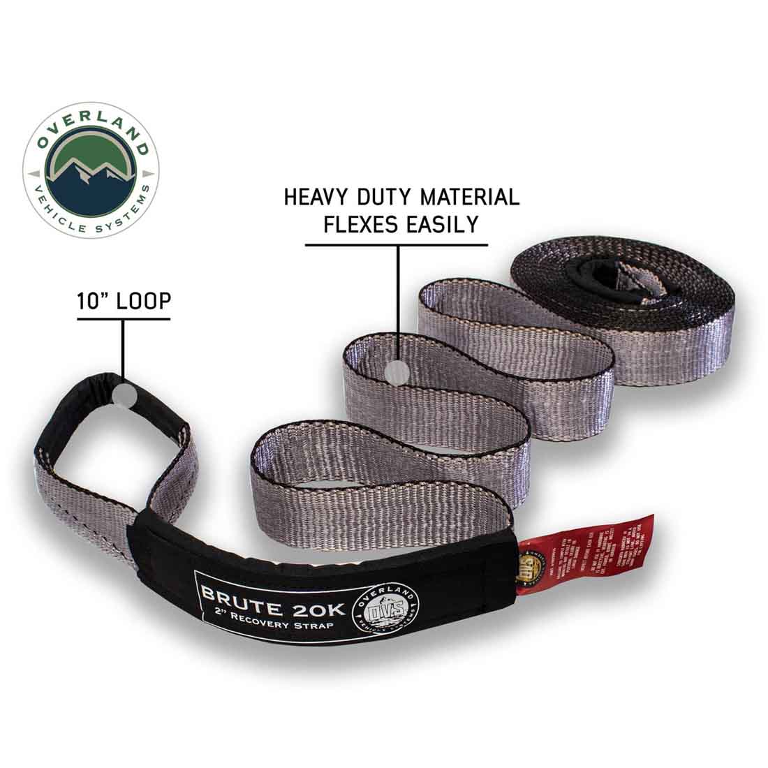 Tow Strap 20,000 lb. 2" x 30' Gray With Black Ends & Storage Bag