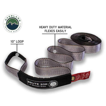 Tow Strap 20,000 lb. 2" x 30' Gray With Black Ends & Storage Bag