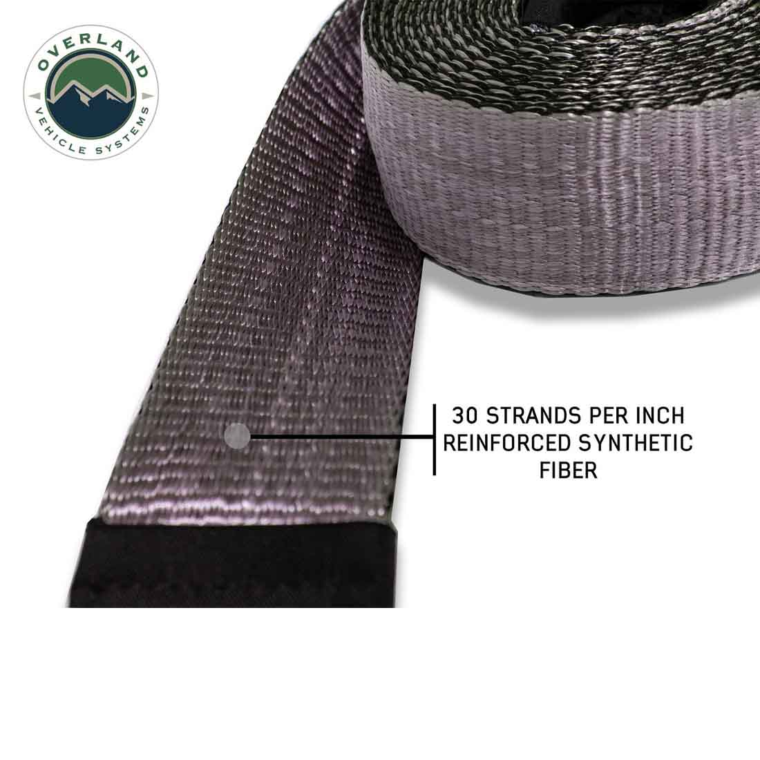 Tow Strap 20,000 lb. 2" x 30' Gray With Black Ends & Storage Bag