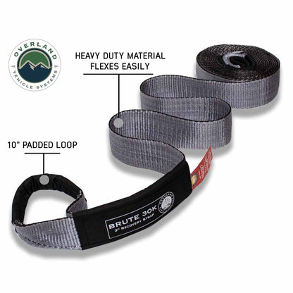 Heavy Duty Tow Strap 20,000 lb. 2” x 30’ - Gray with Black Ends & Storage Bag