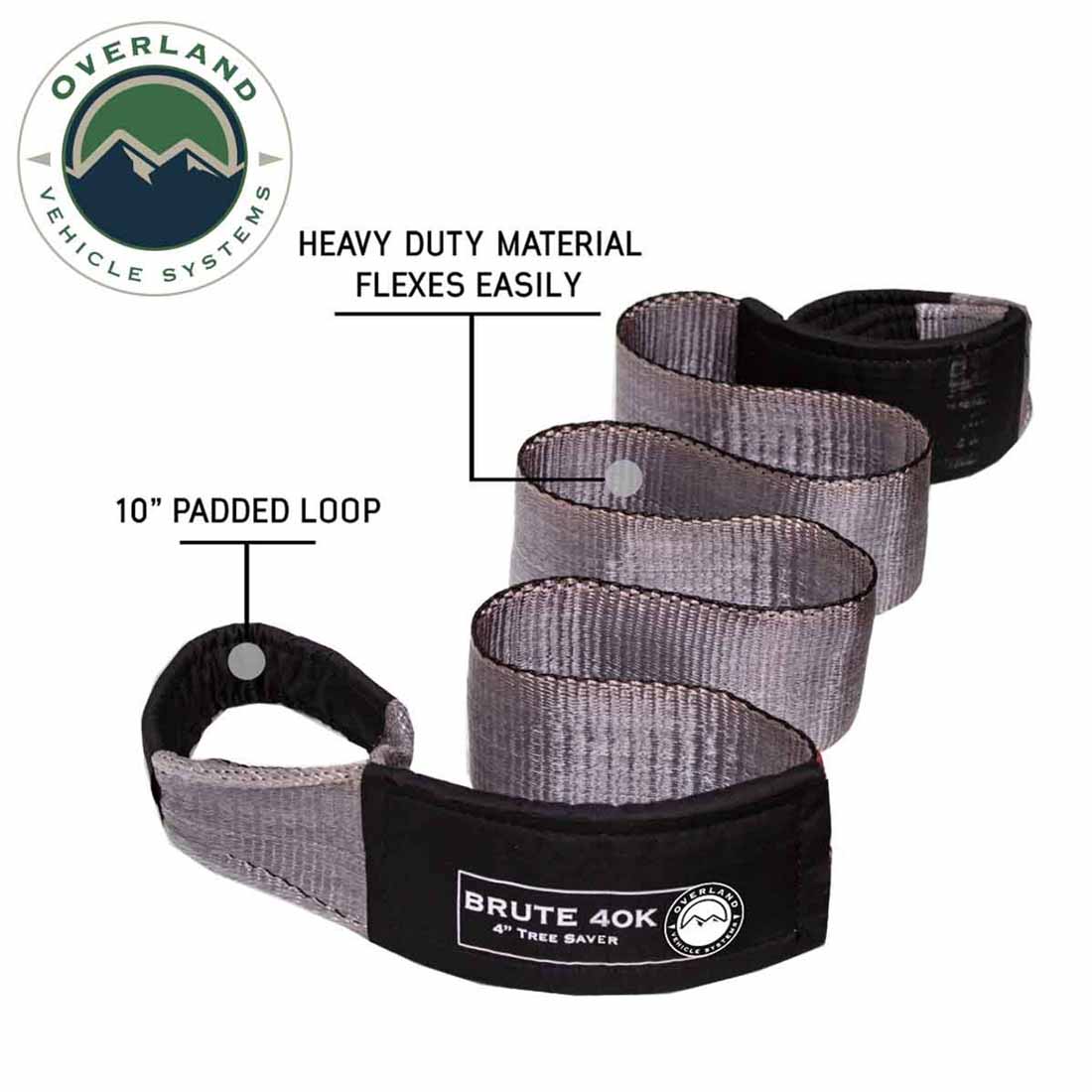 Heavy Duty Tow Strap 40,000 lb. 4” x 8’ - Gray with Black Ends & Storage Bag