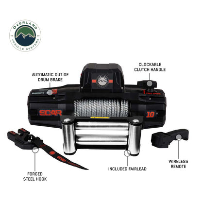 SCAR 10 - 10,000 lb. Winch With Steel Cable & Wireless Remote