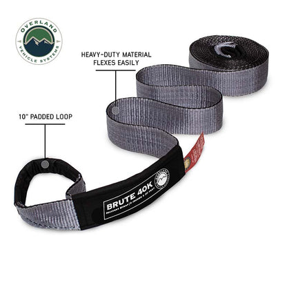 Tow Strap 4” x 20’ - Gray with Black Ends & Storage Bag