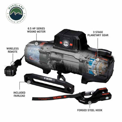 SCAR 10P - 10,000 lb. Winch With Synthetic Rope & Wireless Remote