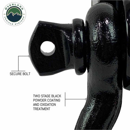 Receiver Mount Recovery Shackle 3/4" 4.75 Ton With Dual Hole Black & Pin & Clip