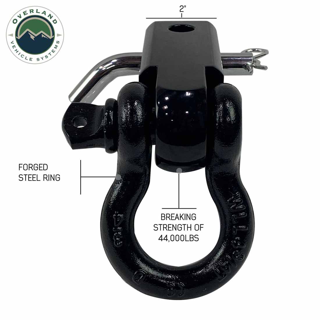 Receiver Mount Recovery Shackle 3/4" 4.75 Ton With Dual Hole Black & Pin & Clip