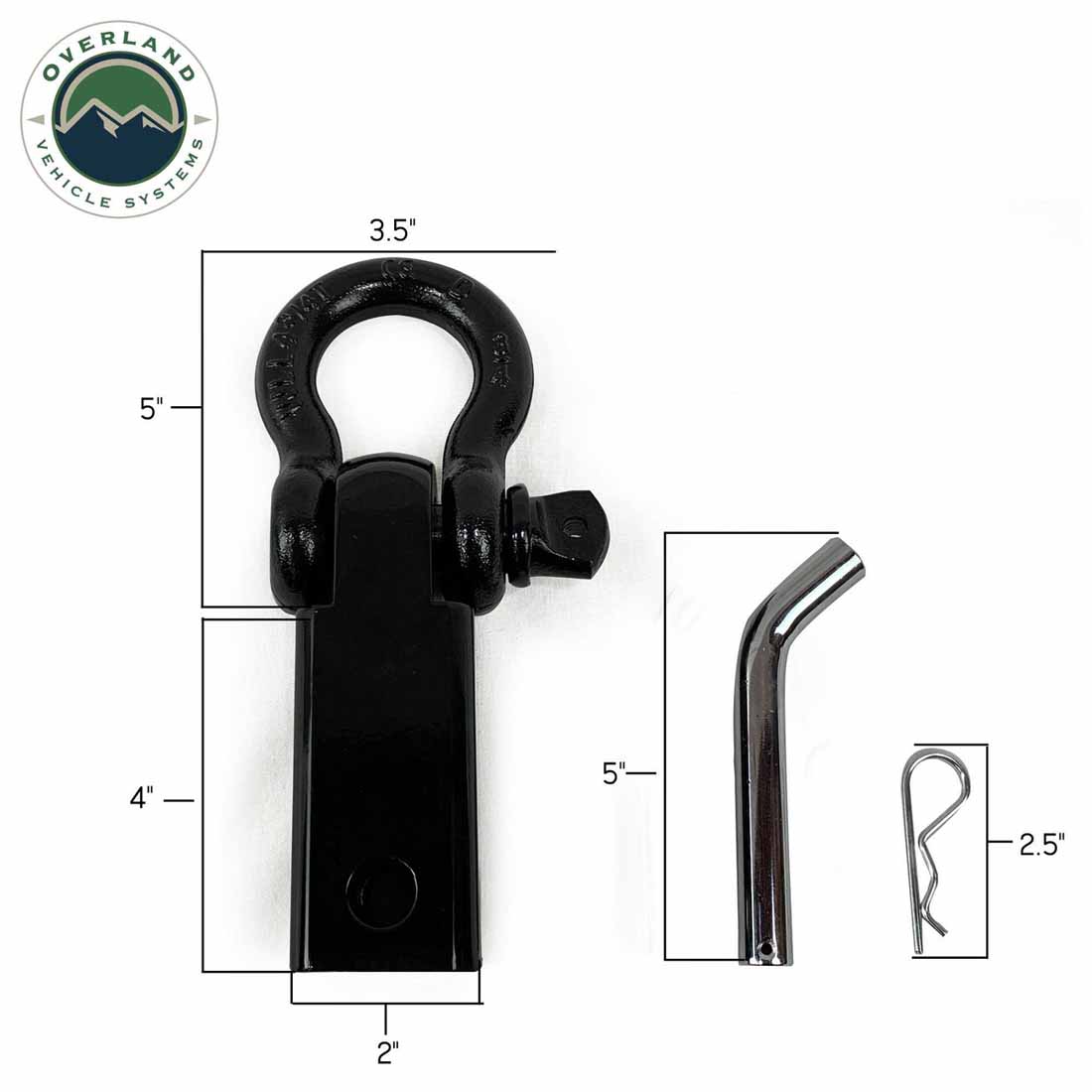 Receiver Mount Recovery Shackle 3/4" 4.75 Ton With Dual Hole Black & Pin & Clip