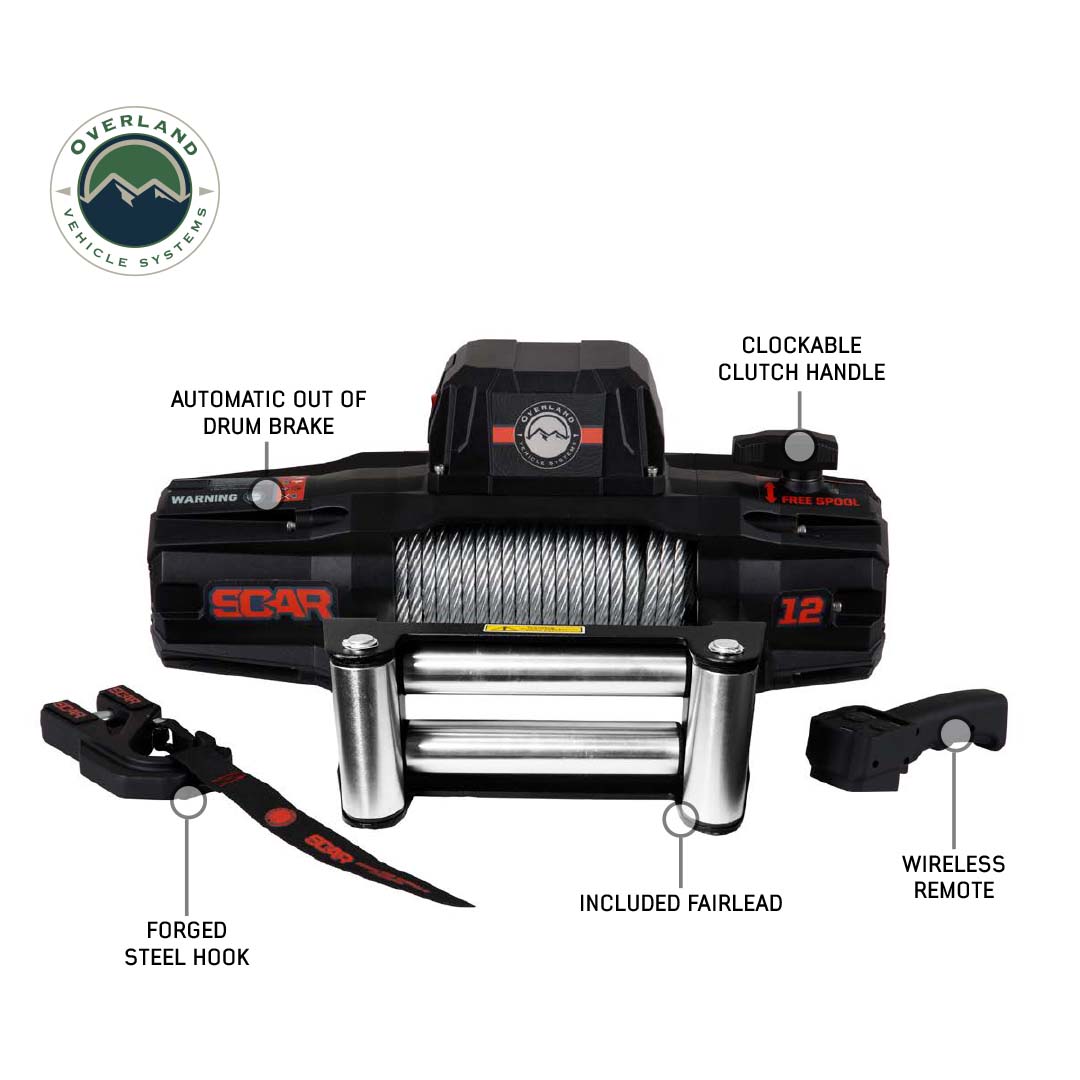 SCAR 12 - 12,000 lb. Winch With Steel Cable & Wireless Remote