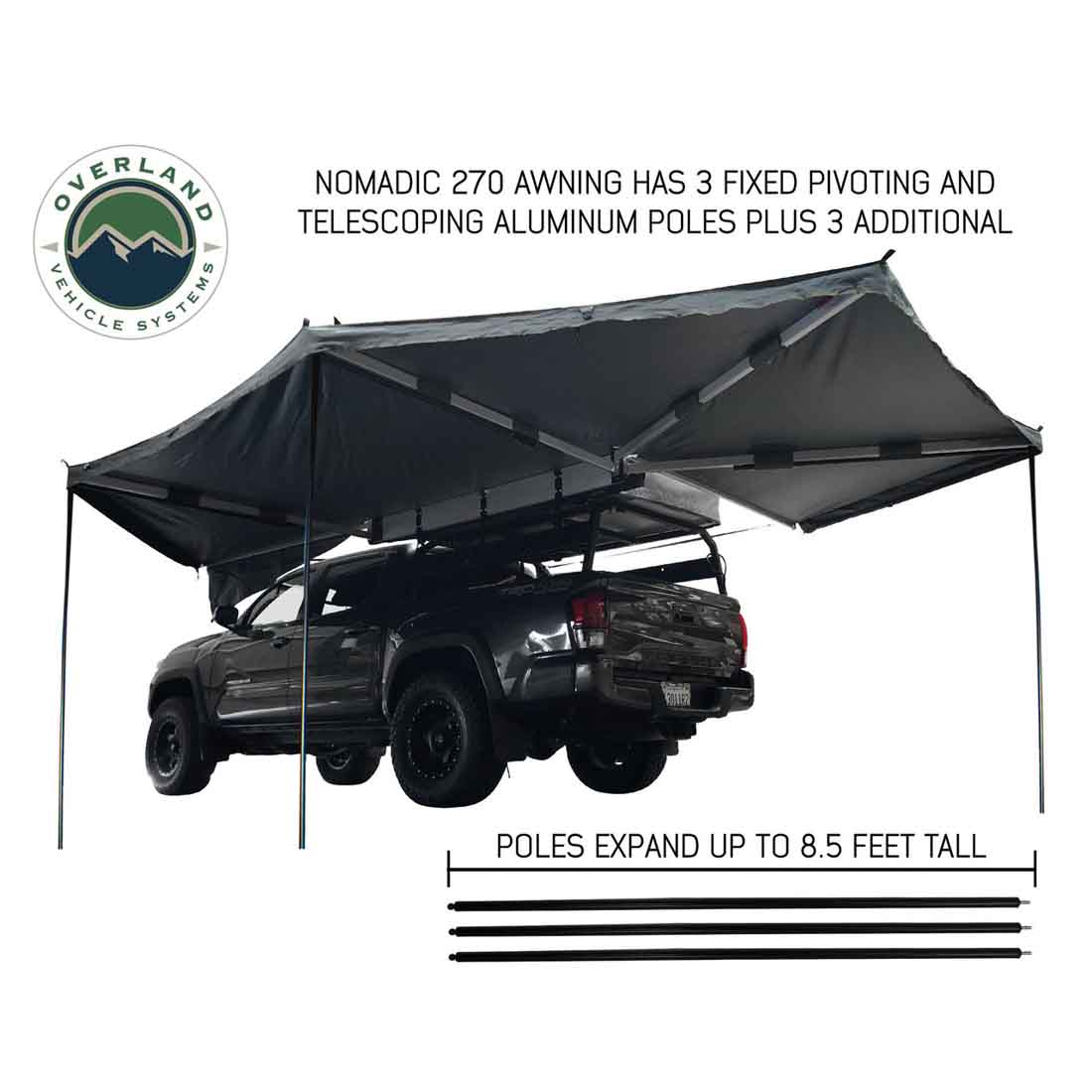 HD Nomadic 270 - Awning, Driver Side, Grey Body, Green Trim & Black Travel Cover