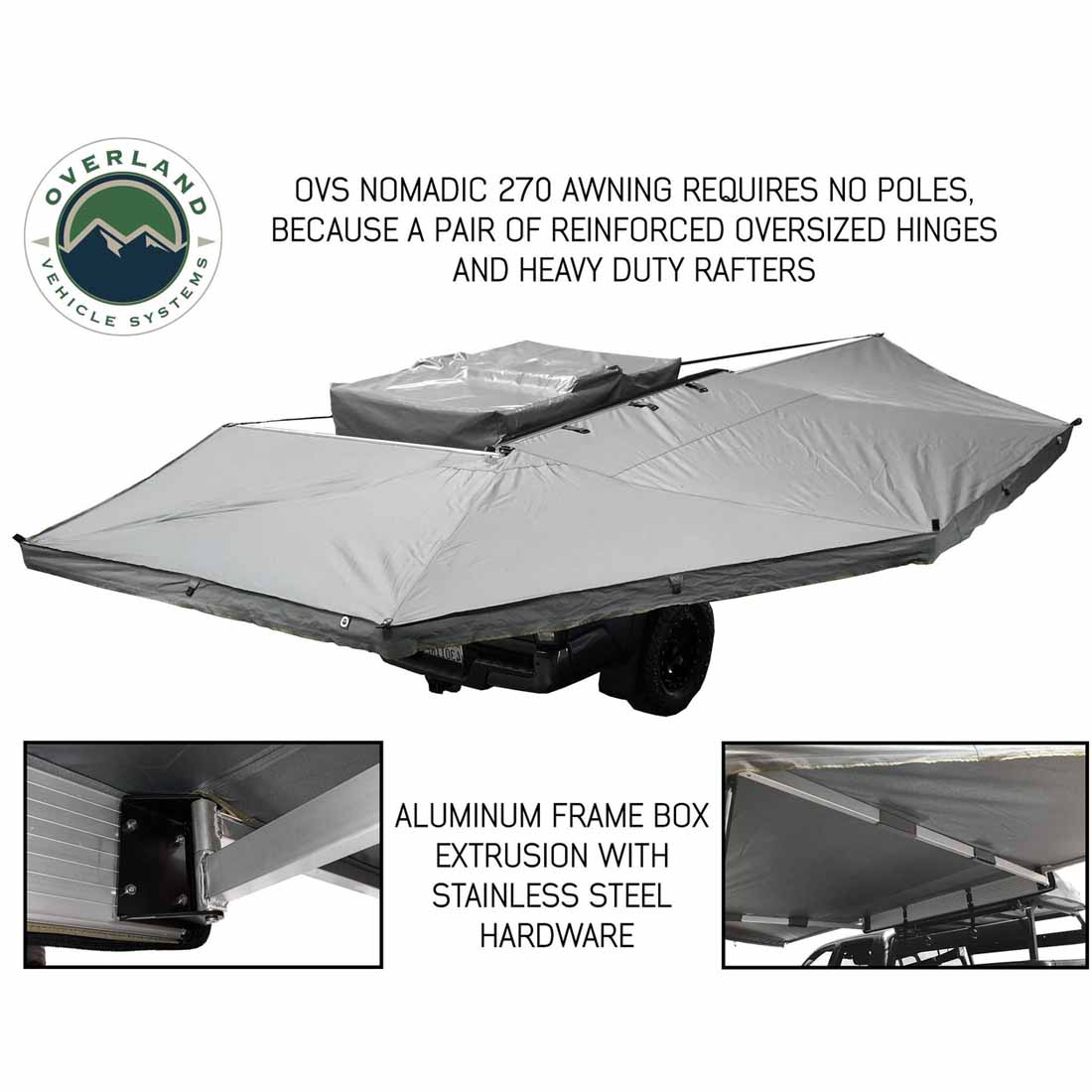 HD Nomadic 270 - Awning, Passenger Side, Grey Body, Green Trim & Black Travel Cover