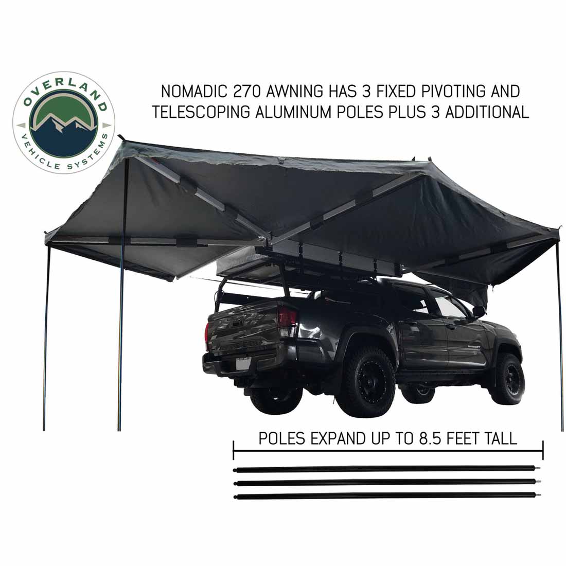 HD Nomadic 270 - Awning, Passenger Side, Grey Body, Green Trim & Black Travel Cover