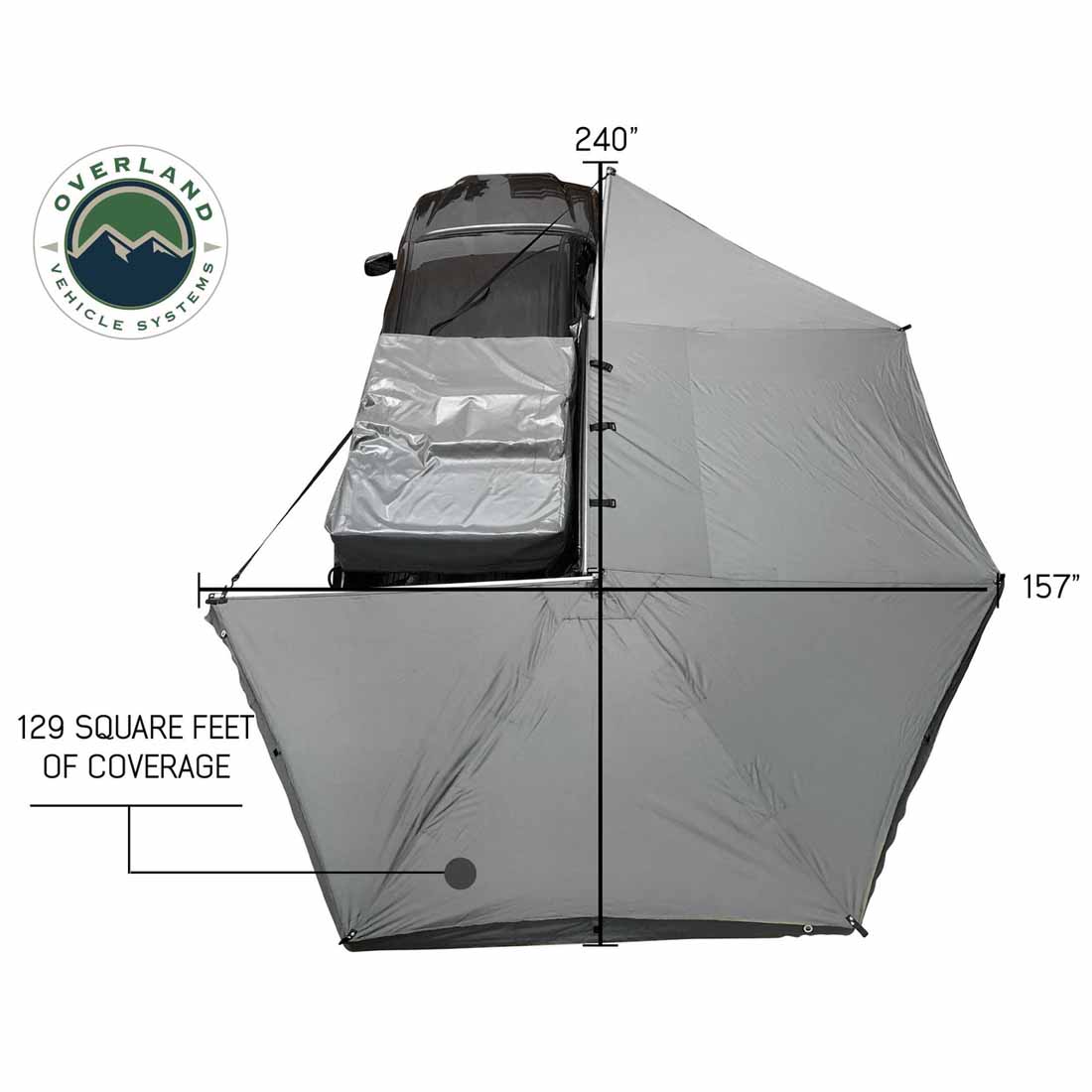 HD Nomadic 270 - Awning, Passenger Side, Grey Body, Green Trim & Black Travel Cover