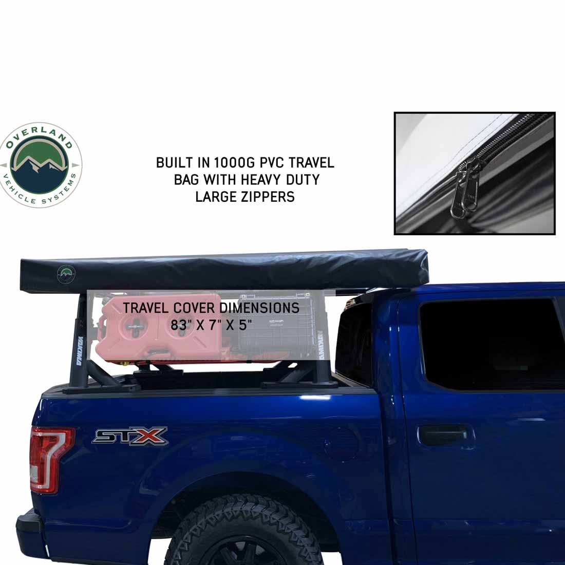 HD Nomadic 270 LT - Awning, Passenger Side, Grey Body, Green Trim with Black Travel Bag