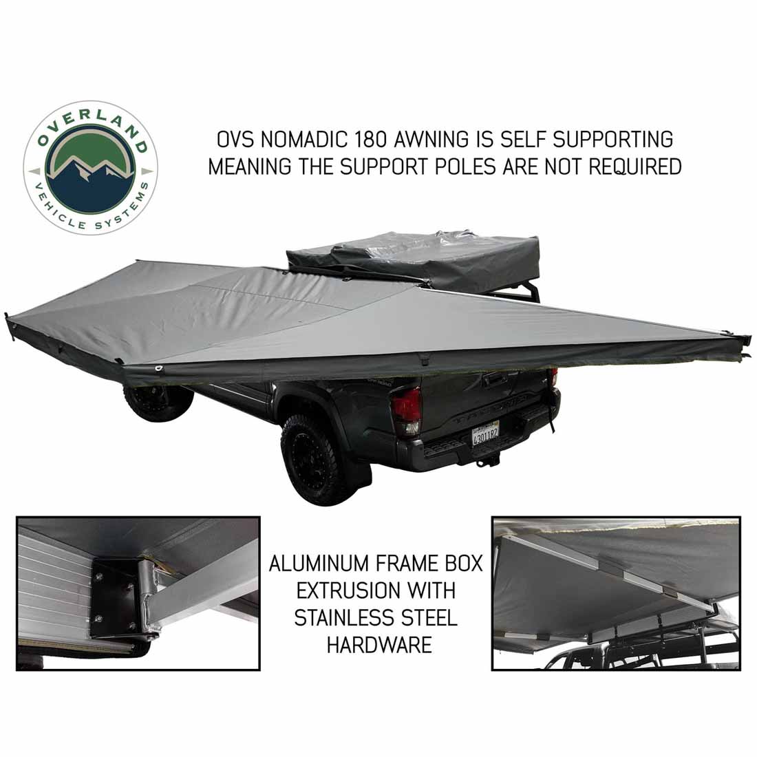 HD Nomadic 180 - Awning, Universal, Grey Body, Green Trim W/Black Travel Bag