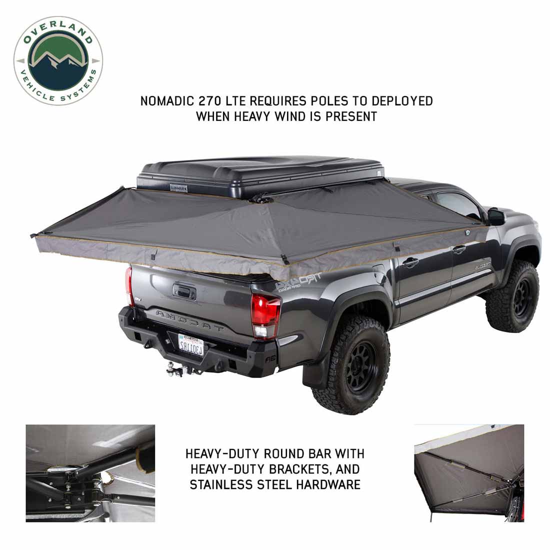 HD Nomadic 270 LTE - Awning, Passenger Side, Grey Body, Green Trim with Black Travel Cover