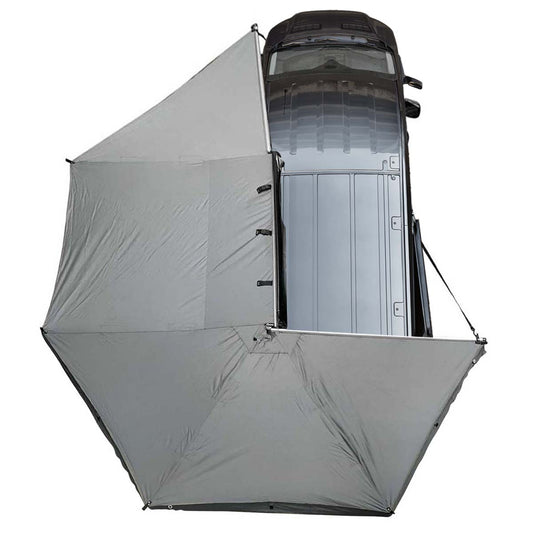 HD Nomadic 270 - Awning with Extended Poles for High Roof, Grey Body, Green Trim & Black Travel Cover