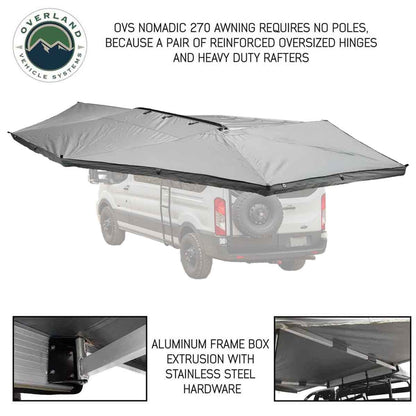 HD Nomadic 270 - Awning with Extended Poles for High Roof, Grey Body, Green Trim & Black Travel Cover