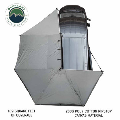 HD Nomadic 270 - Awning with Extended Poles for High Roof, Grey Body, Green Trim & Black Travel Cover