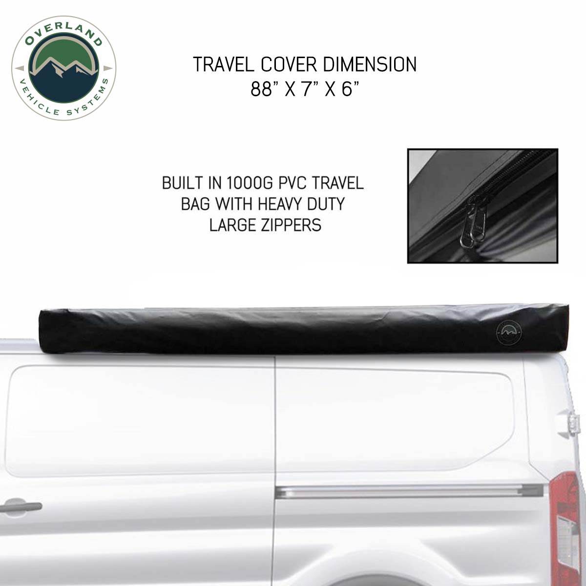 HD Nomadic 270 - Awning with Extended Poles for High Roof, Grey Body, Green Trim & Black Travel Cover