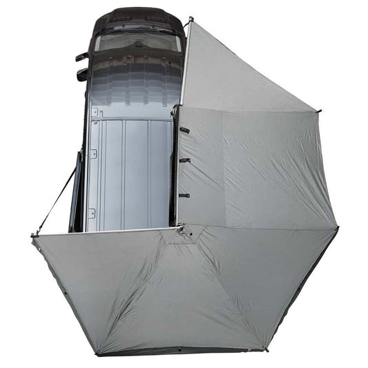 HD Nomadic 270 - Awning with Extended Poles for High Roof, Passenger Side, Grey Body, Green Trim & Black Travel Cover