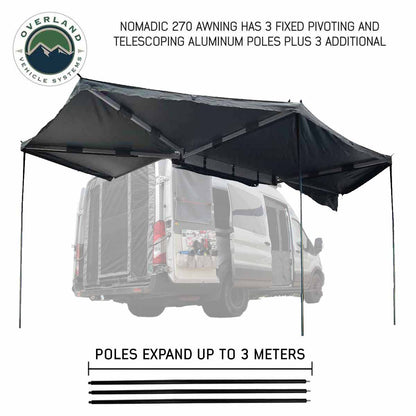 HD Nomadic 270 - Awning with Extended Poles for High Roof, Passenger Side, Grey Body, Green Trim & Black Travel Cover