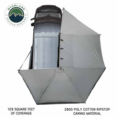 HD Nomadic 270 - Awning with Extended Poles for High Roof, Passenger Side, Grey Body, Green Trim & Black Travel Cover