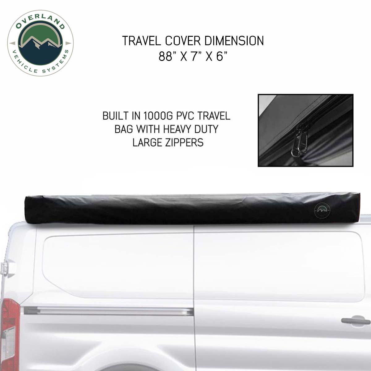 HD Nomadic 270 - Awning with Extended Poles for High Roof, Passenger Side, Grey Body, Green Trim & Black Travel Cover