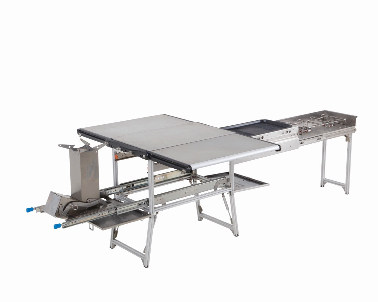 Komodo Camp Kitchen -  Dual Grill, Skillet, Folding Shelves, and Rocket Tower - Stainless Steel