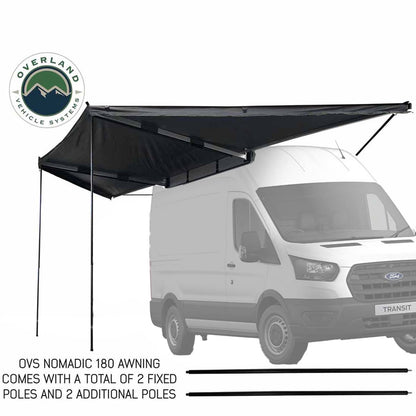 HD Nomadic 180 - Awning with Extended Poles, High Roof, Universal, Grey Body, Green Trim with Black Travel Cover