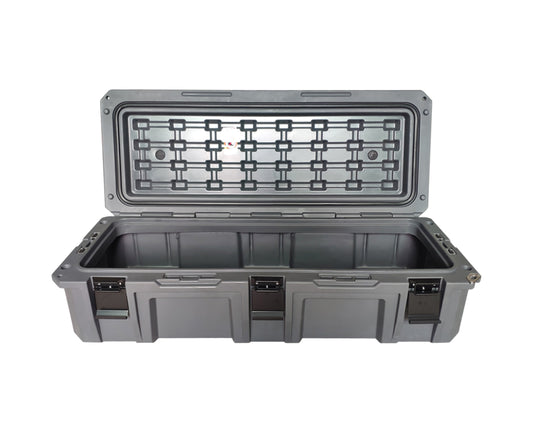 D.B.S.  - Dark Grey 117 QT Dry Box with Wheels, Drain, and Bottle Opener