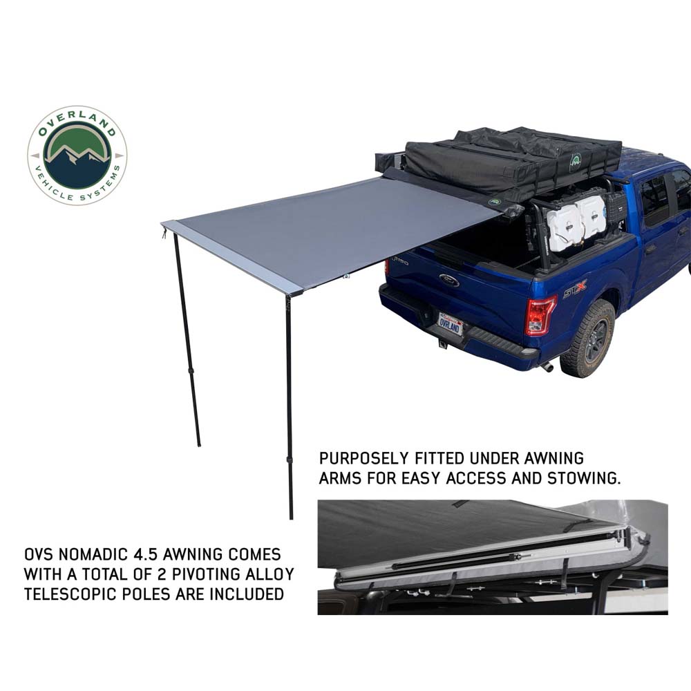 HD Nomadic 1.3 - Awning, 4.5’ Long, Grey Body, Green Trim & Black Travel Cover